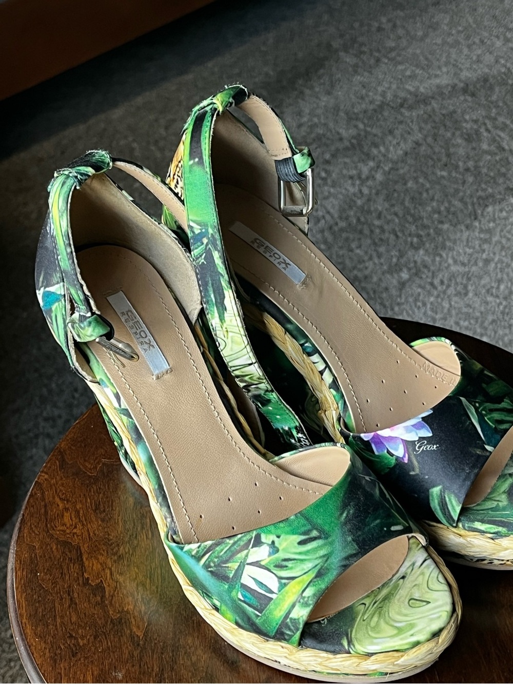 Geox Green and Black Tropical Wedge Sandals